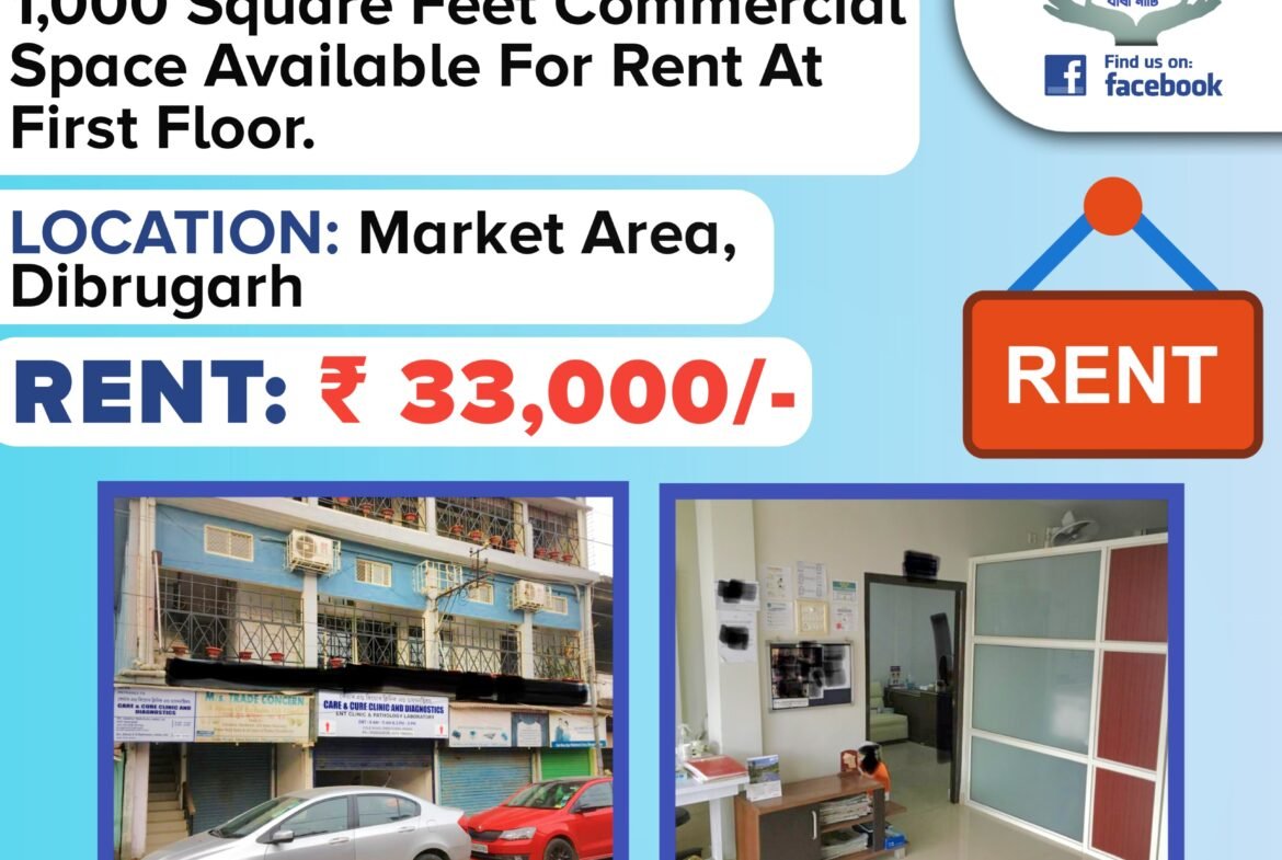 1000 sq ft commercial space for rent at new market dibrugarh